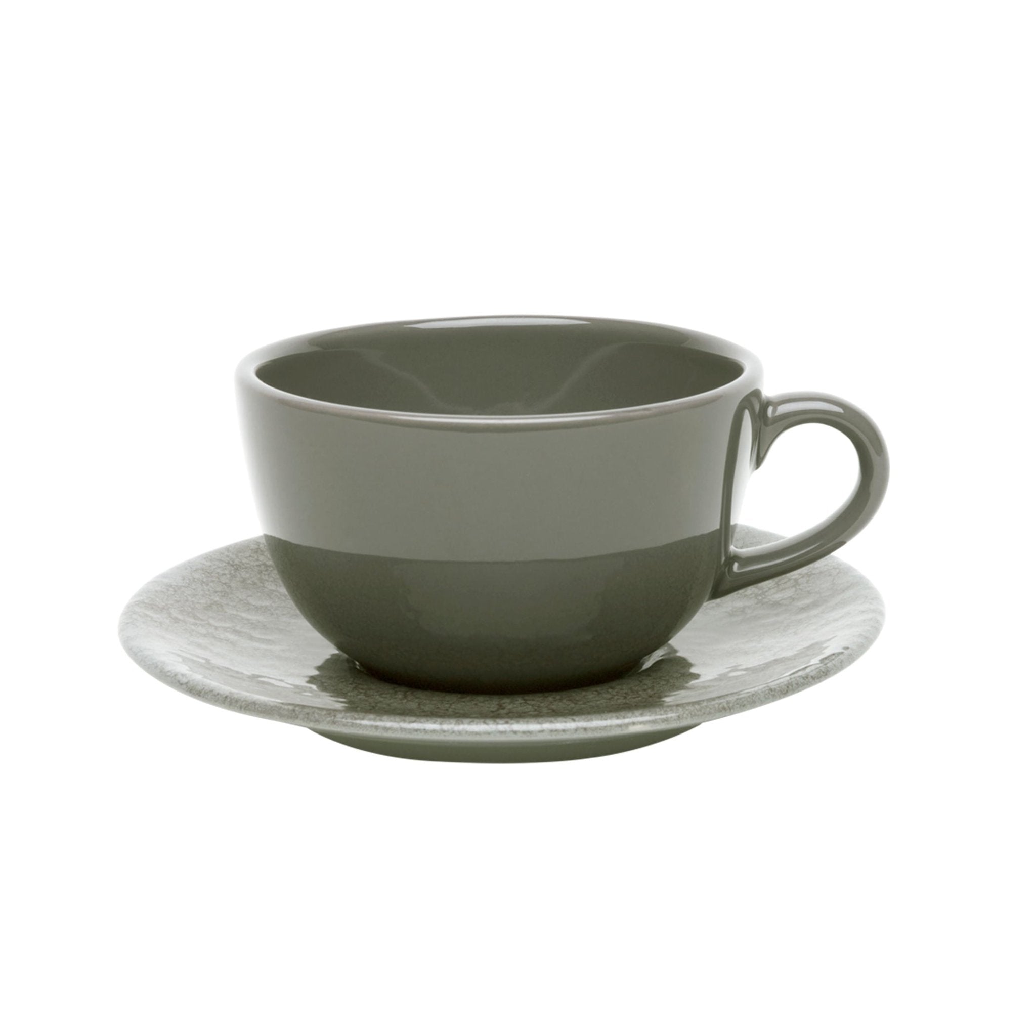 Xícara de Chá Cerâmica com Pires Moon Cinza - 200 ml - Ela Decora