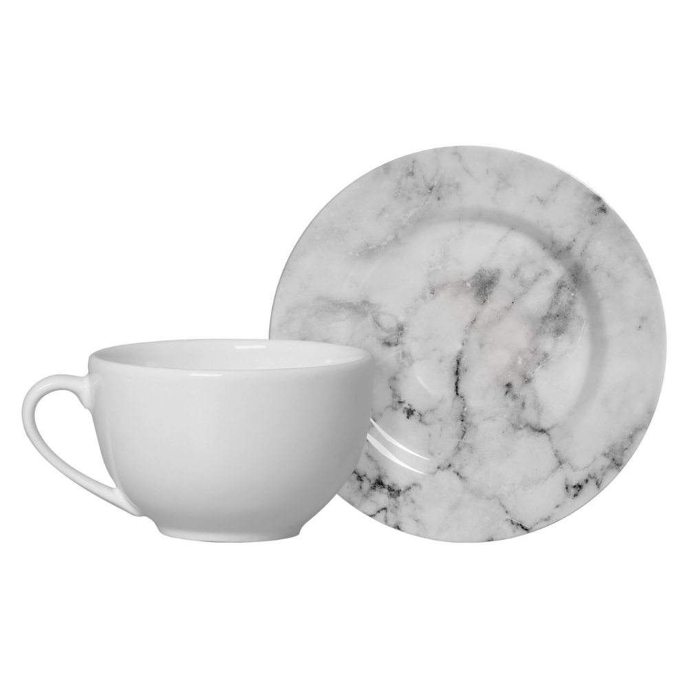 Xícara de Chá com Pires Mármore - 200ml - Ela Decora