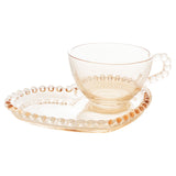 Xícara de Chá Cristal com Prato de Coração Pearl Âmbar - 180 ml - Ela Decora