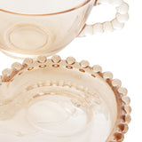 Xícara de Chá Cristal com Prato de Coração Pearl Âmbar - 180 ml - Ela Decora