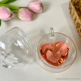 Xicara de Coração Parede Dupla em Vidro Borossilicato 80ml - Ela Decora