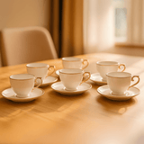 Jogo De Xícaras Para Café Dourada Com Pires Porcelana Alça Ouro Paddy 90ml - 6 Peças