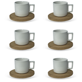 Jogo 6 Xicaras de Café Branca em Porcelana com Pires de Madeira 90ml