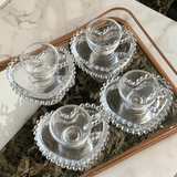 Jogo de Xícaras de Café Cristal Com Pires Coração Pearl 4 Peças - 85ml