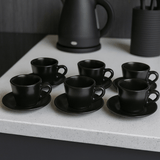 Jogo 6 Xicaras de Chá com Pires Preto Fosco Amassada 200ml