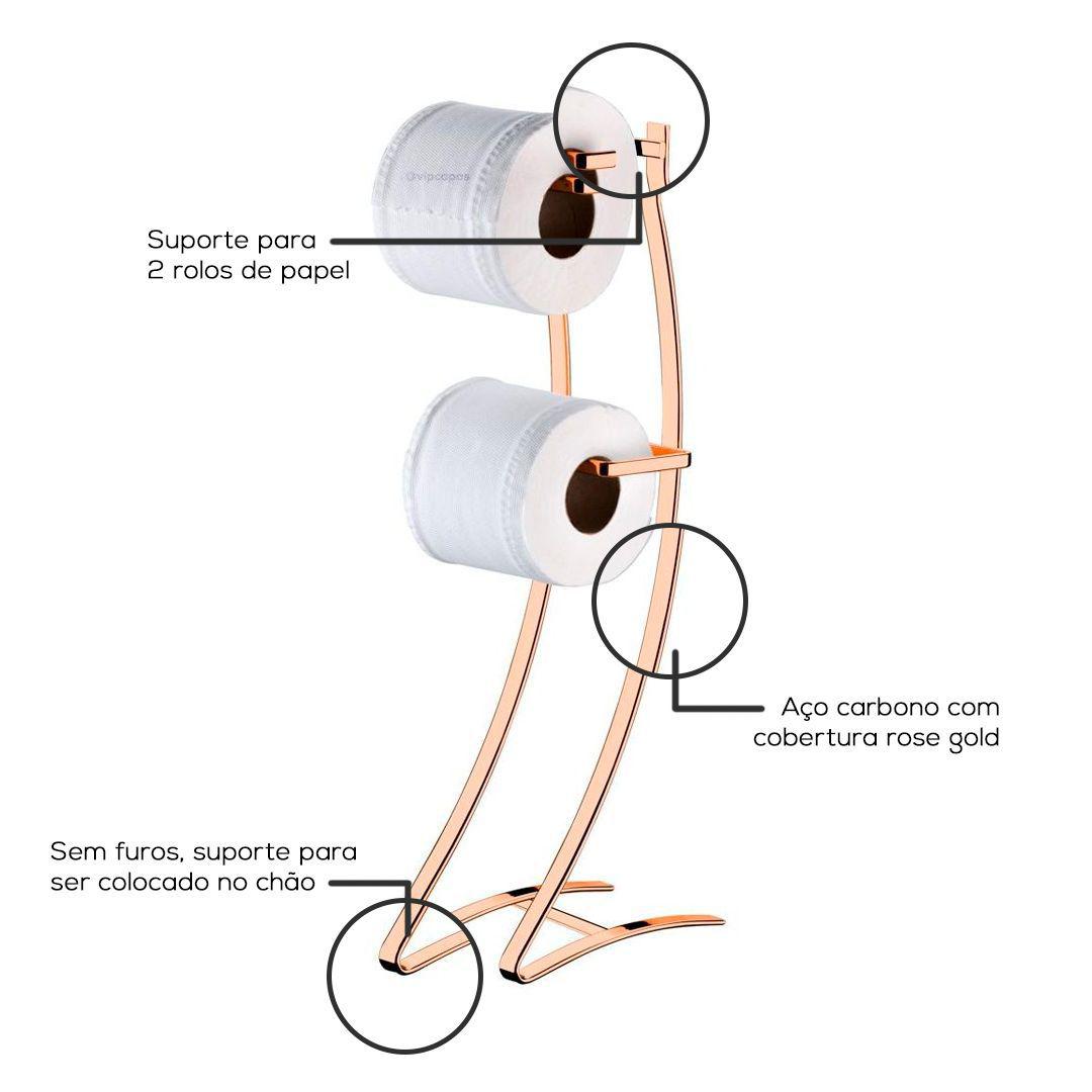 Porta Papel Higiênico Aço Piatina 2 Rolos Rose Gold