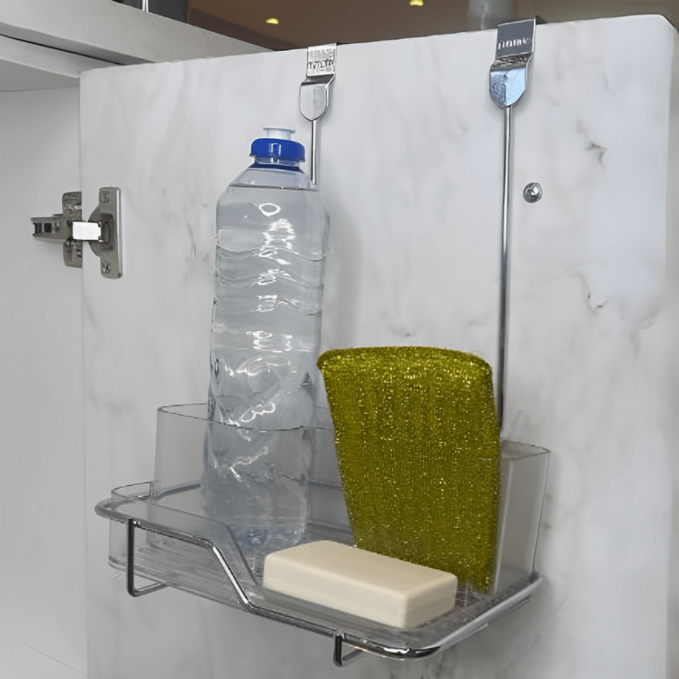 Suporte para Sabão Detergente e Esponja Para Porta Armário Cromado