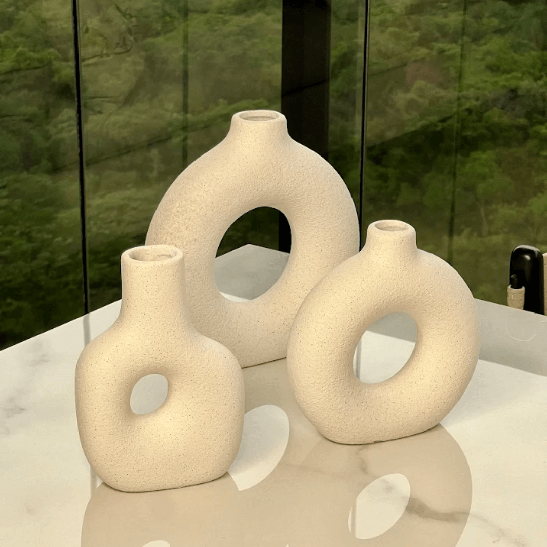 Vaso de Cerâmica Mikonos Redondo Branco 16cm