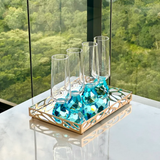 4 Taças para Champanhe com Base Diamante Azul 250ml na bandeja