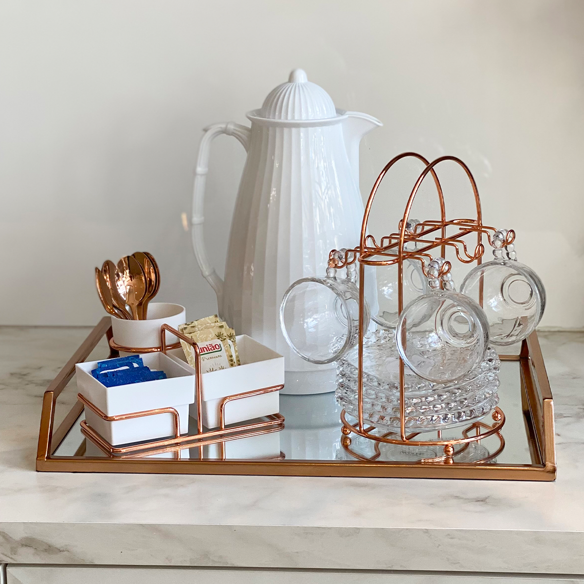 Organizador para Sachês de Açúcar/Adoçante e Mexedor Rose Gold