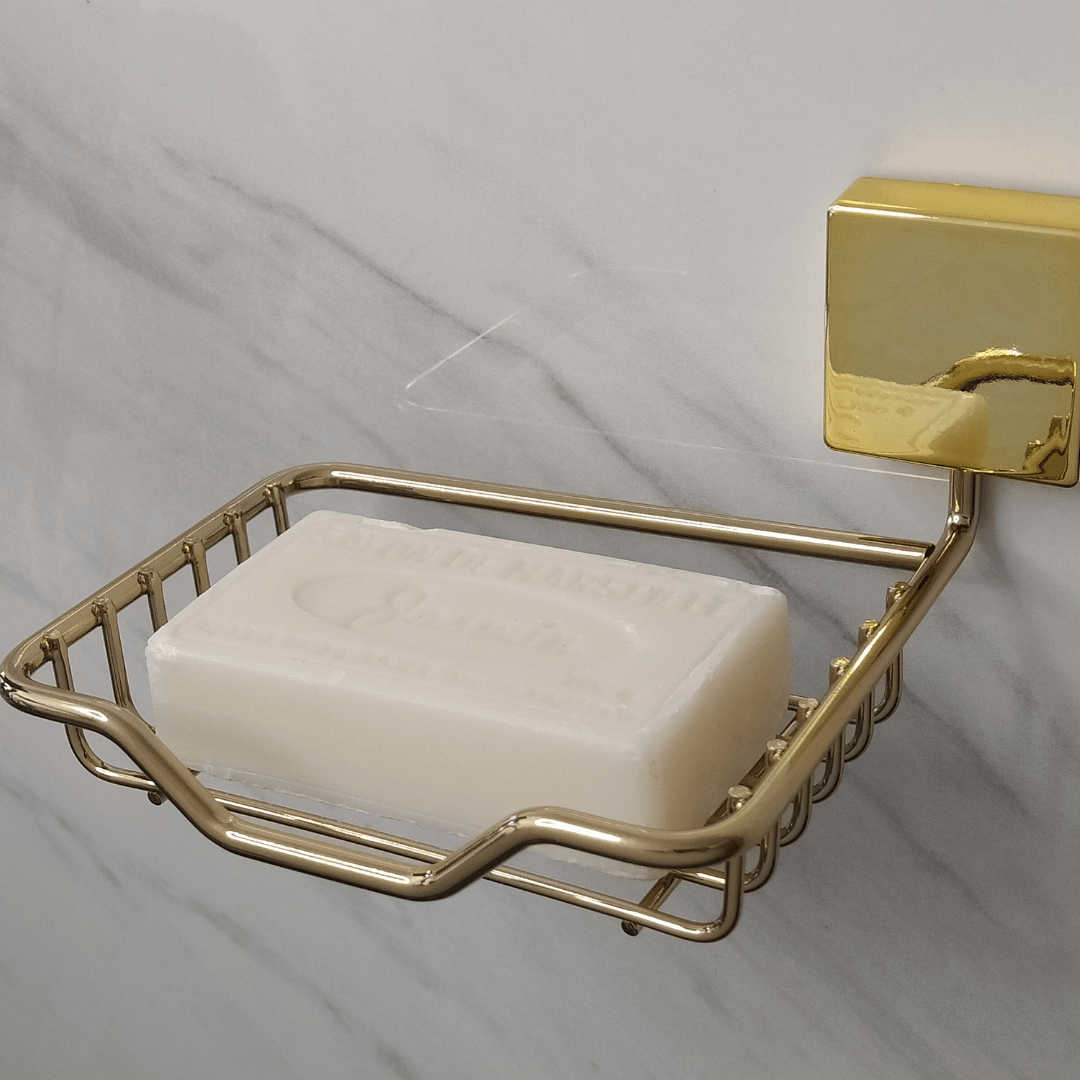 Saboneteira Aramada de Parede Fixação Parafuso Dourado