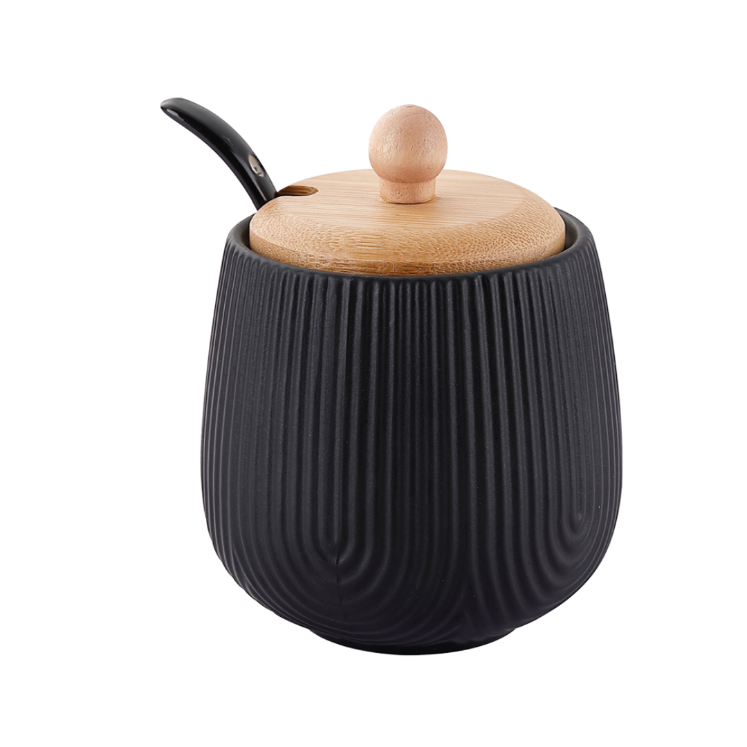 Açucareiro com Colher Oasis de Cerâmica Preto 360ml