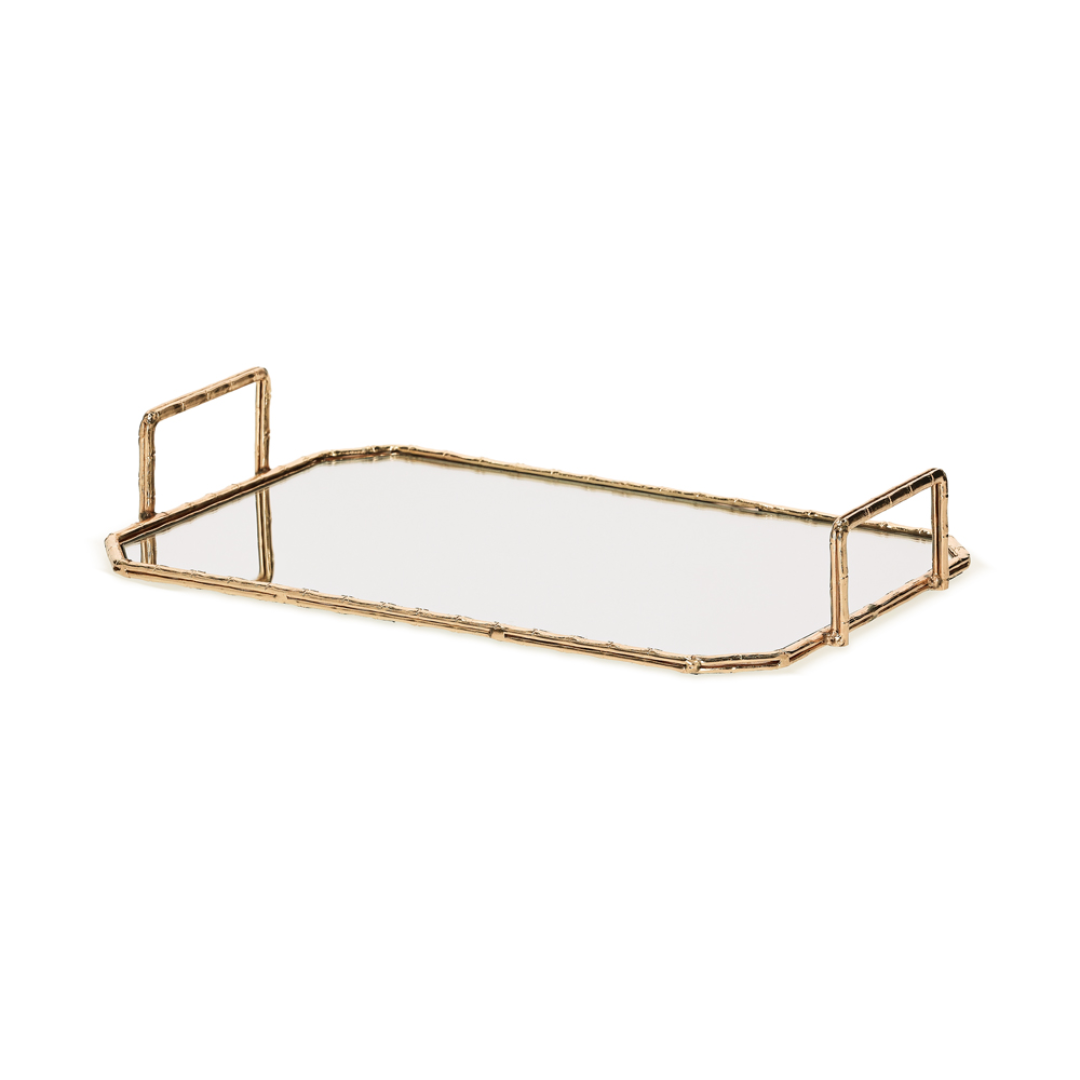 Bandeja em Metal Dourada com Espelho P 39,5cm