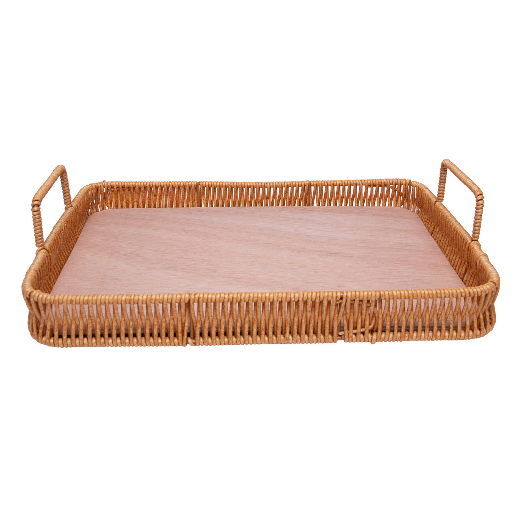 Bandeja Retangular Kali com Alças Marrom 30cm