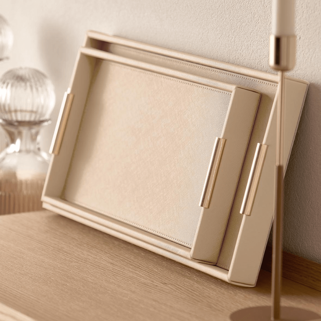 Bandeja Decorativa em MDF e PU Bege 40cm