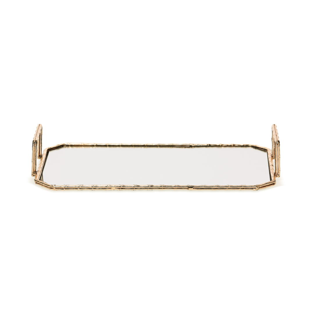 Bandeja em Metal Dourada com Espelho P 39,5cm
