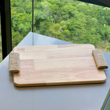 Bandeja Retangular de Madeira com Alças 38cm