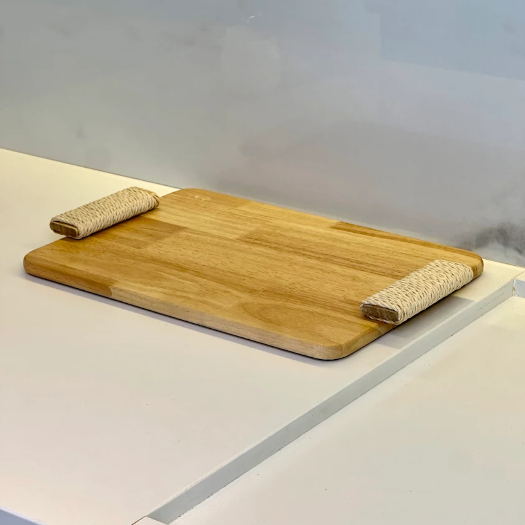 Bandeja Retangular de Madeira com Alças 44cm