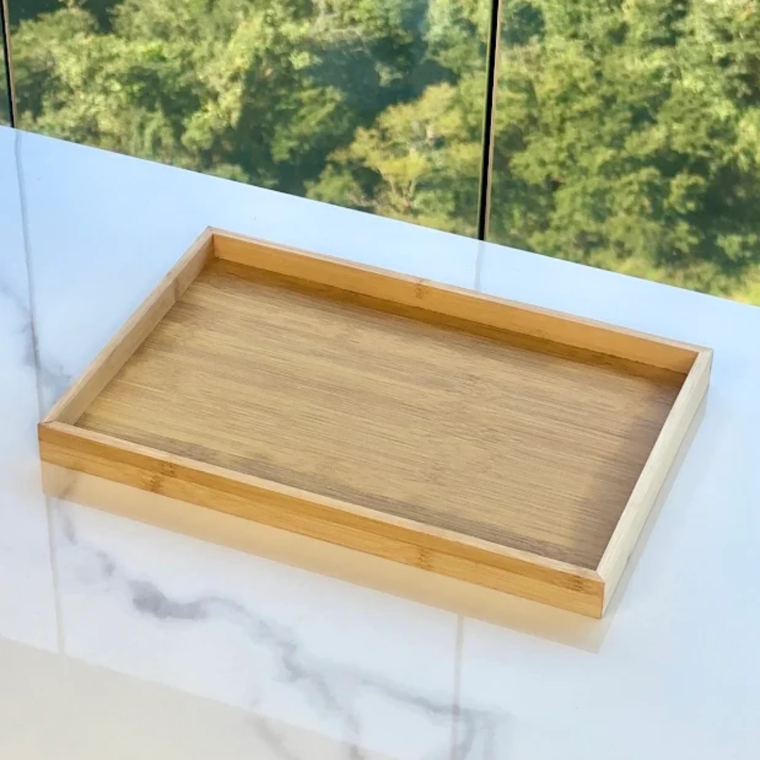 Bandeja em Bambu Nature 22cm na bancada