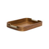 Bandeja em MDF com alças metálicas douradas, vista superior