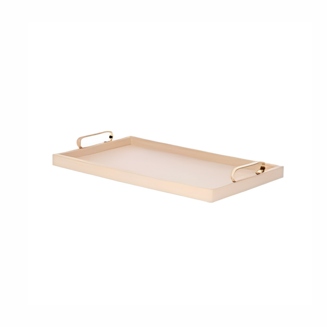 Bandeja em MDF e PU Bege com Alças 40cm P