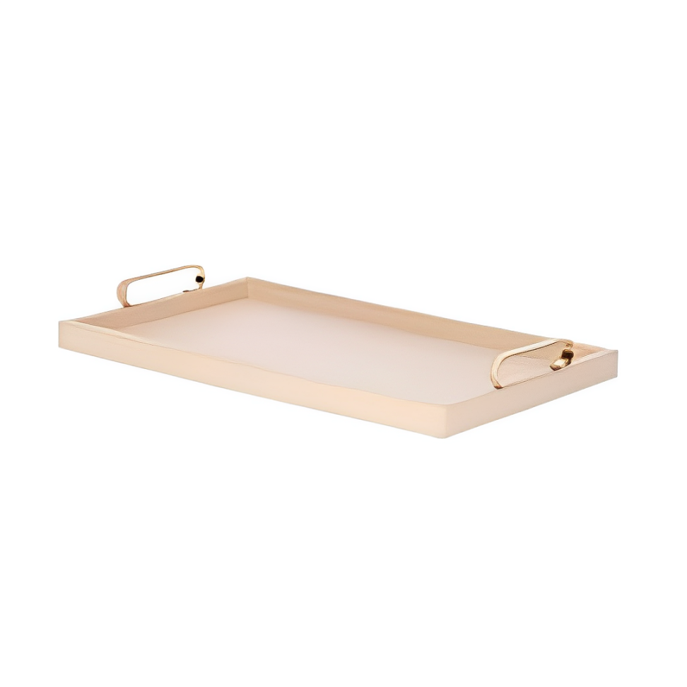 Bandeja em MDF e PU Bege com Alças 48cm G