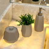 Kit para Banheiro Geométrico em Polirresina Cinza 3 Peças