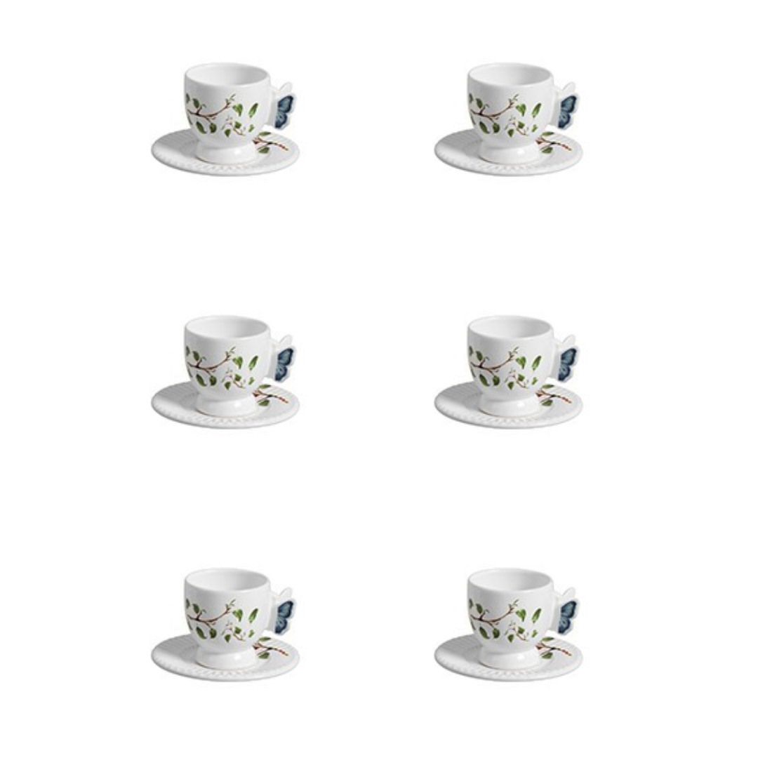 Jogo 6 Xicaras de Café com Pires Borboleta