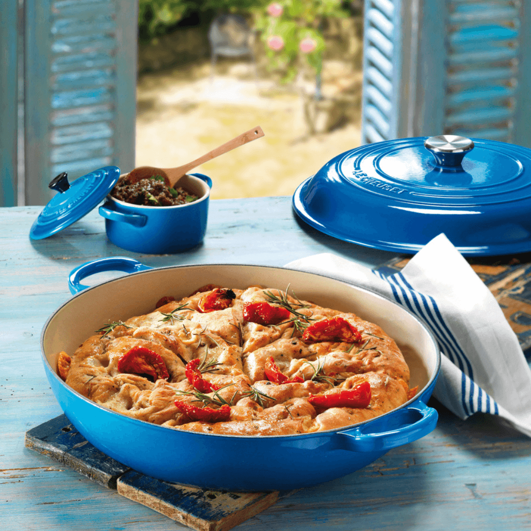 Mini Cocotte Caçarola Cerâmica Azul Marseille com Pegador Preto 14cm Le Creuset
