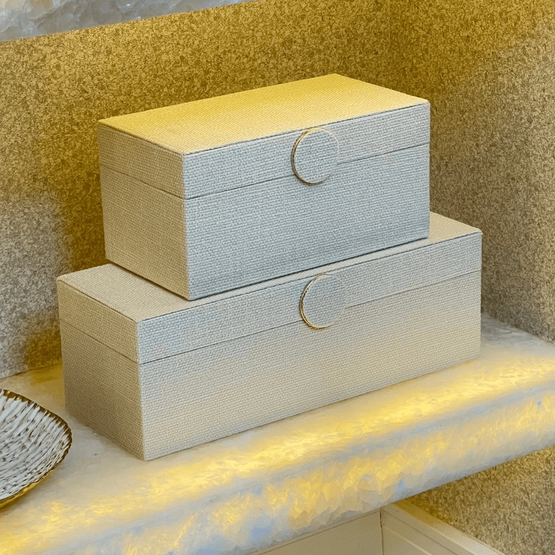 Caixa Decorativa em MDF e Linho off White 20,5cm