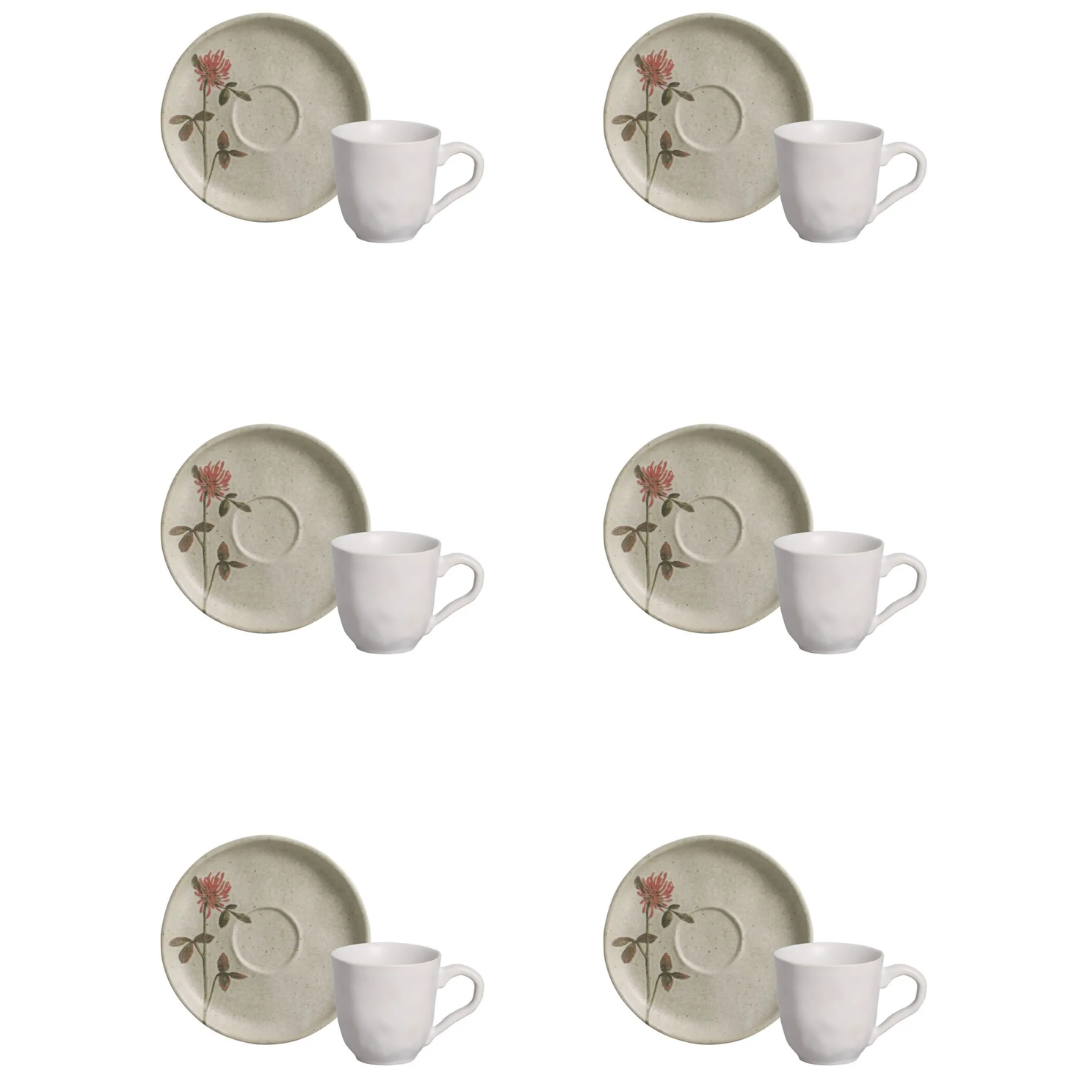 Jogo 6 Xícaras de Café com Pires Bio Campestre 120ml