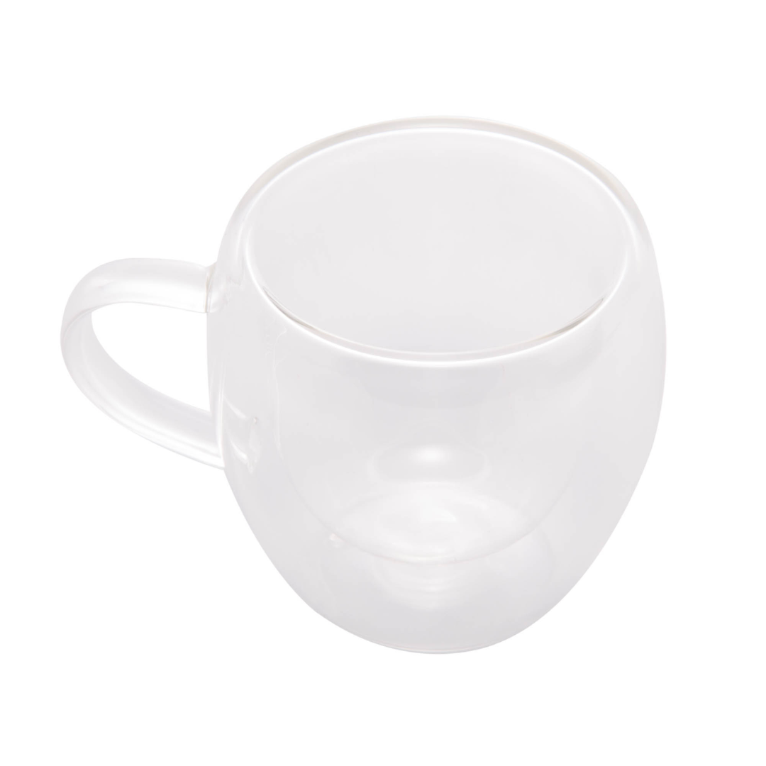 Caneca de vidro com alça lateral e formato arredondado 80ml