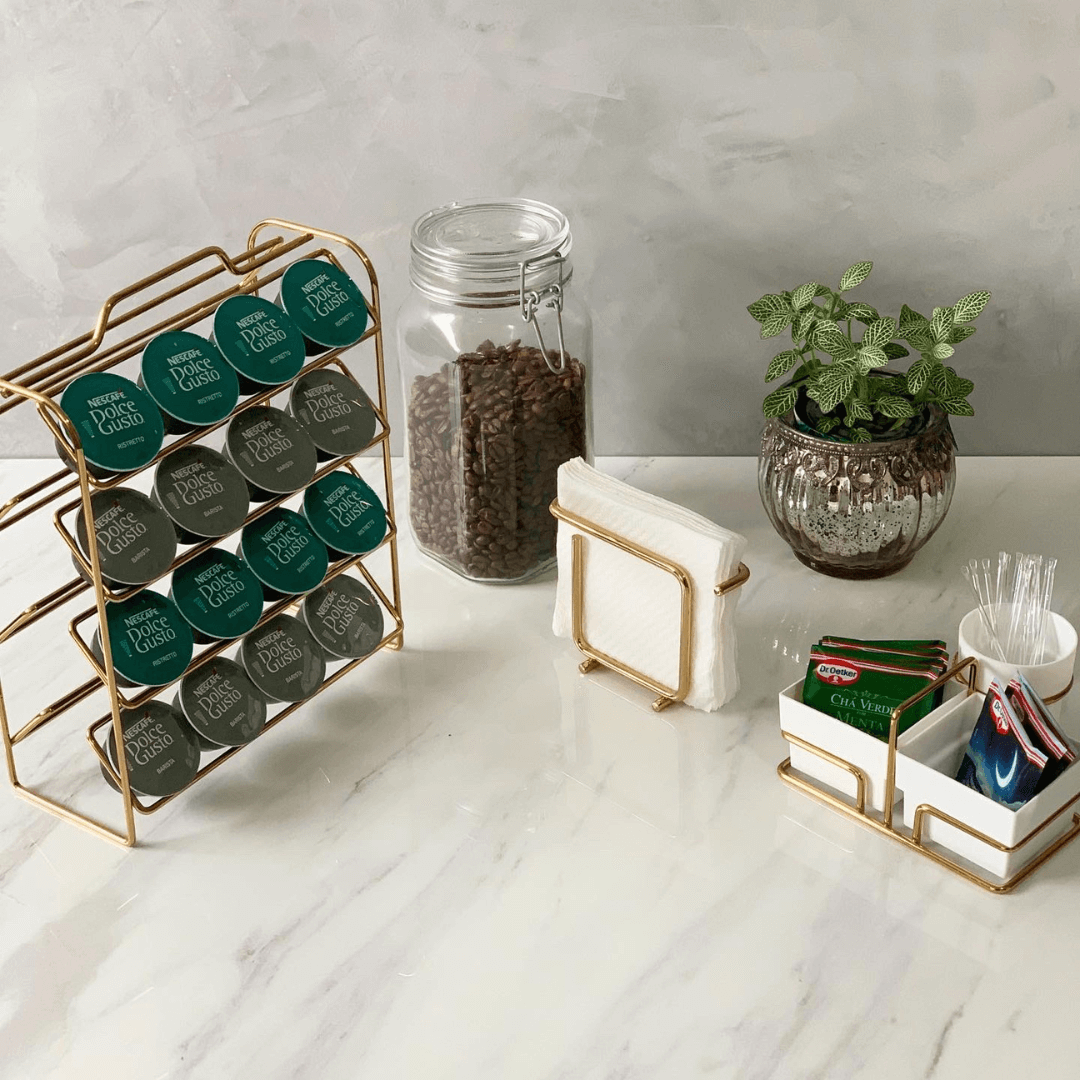 Porta Sachês Organizador Cantinho Do Café Branco e Dourado