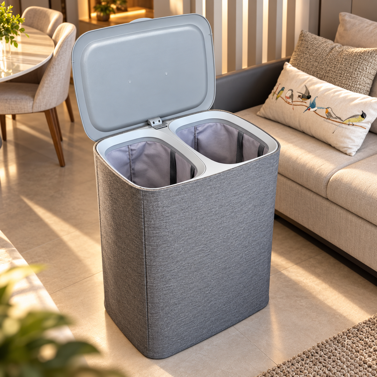 Cesto de Roupas Duplo Premium Cinza 90 Litros