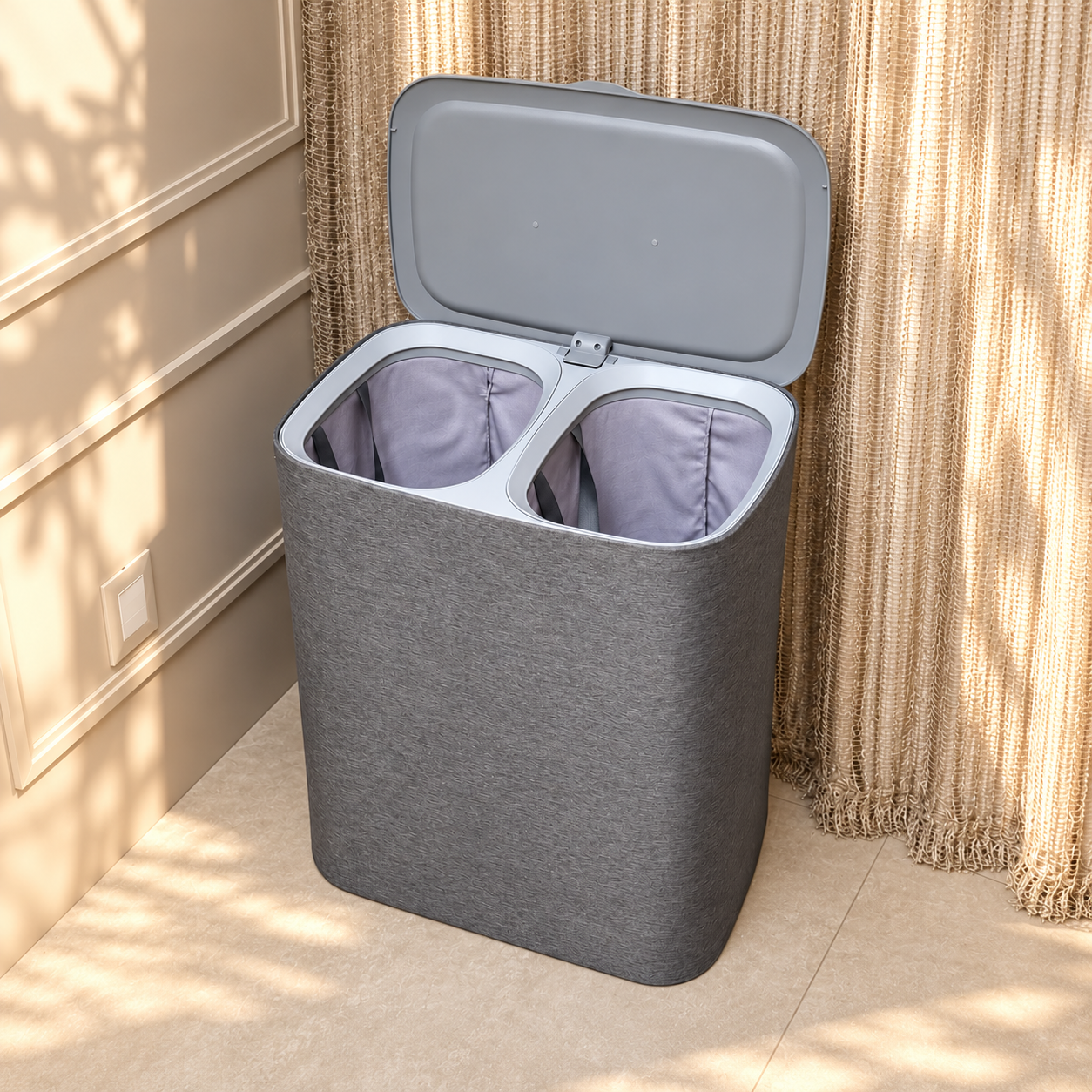 Cesto de Roupas Duplo Premium Cinza 90 Litros