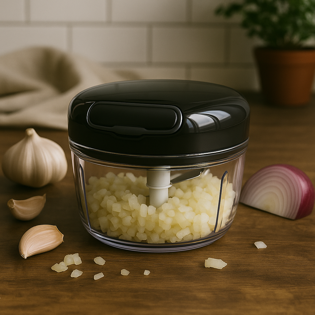 Mini Processador de Alimentos Manual em Plástico com 2 Laminas Preto e Cinza 200ml
