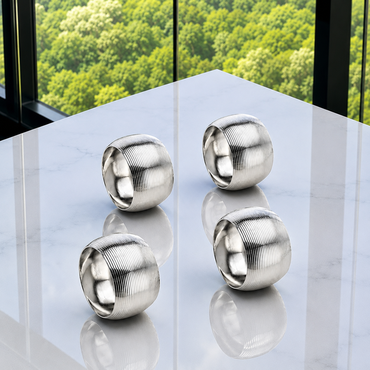 Conjunto 4 Anéis Para Guardanapo de Aço Niquelado Circle Prata 4,5cm