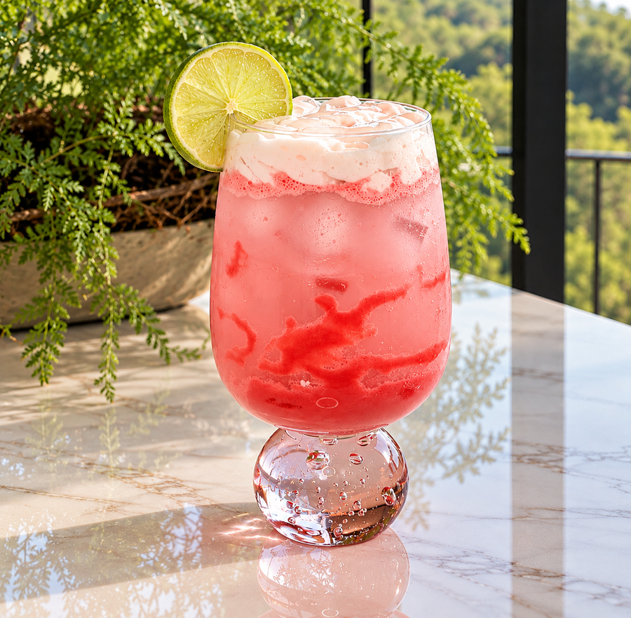 Taça Copo para Vinho Vidro com Base Esfera Transparente e Rosa 540ml