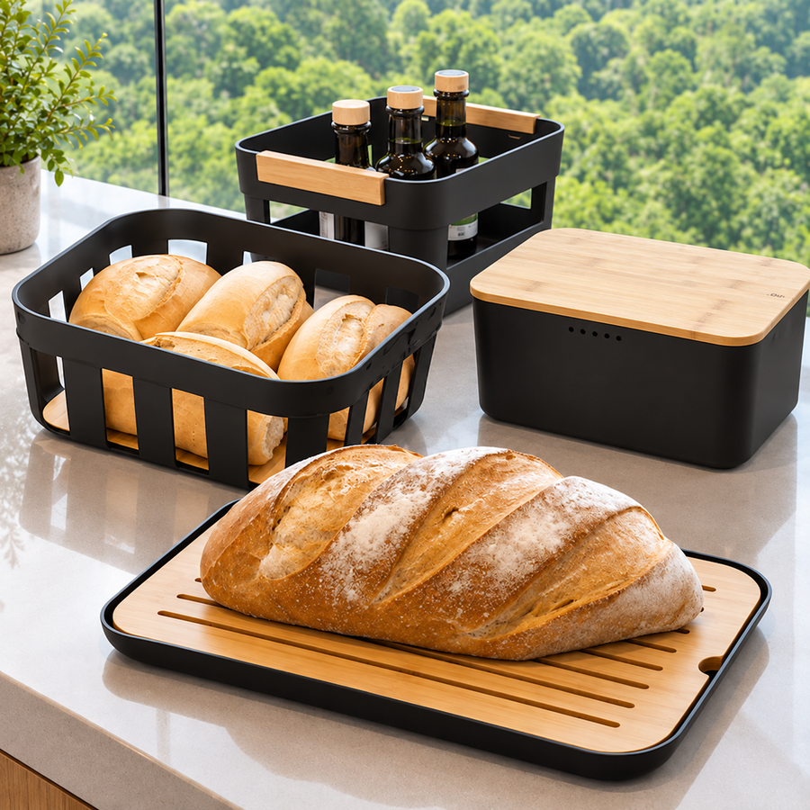 Kit Mesa Posta Lume Bambu Preto 4 Peças