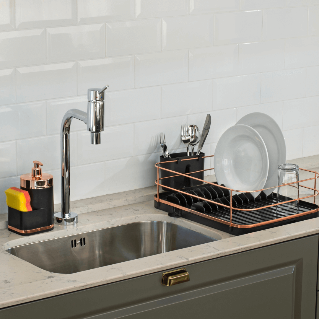Dispenser Para Pia Eleganza Preto Com Rose Gold