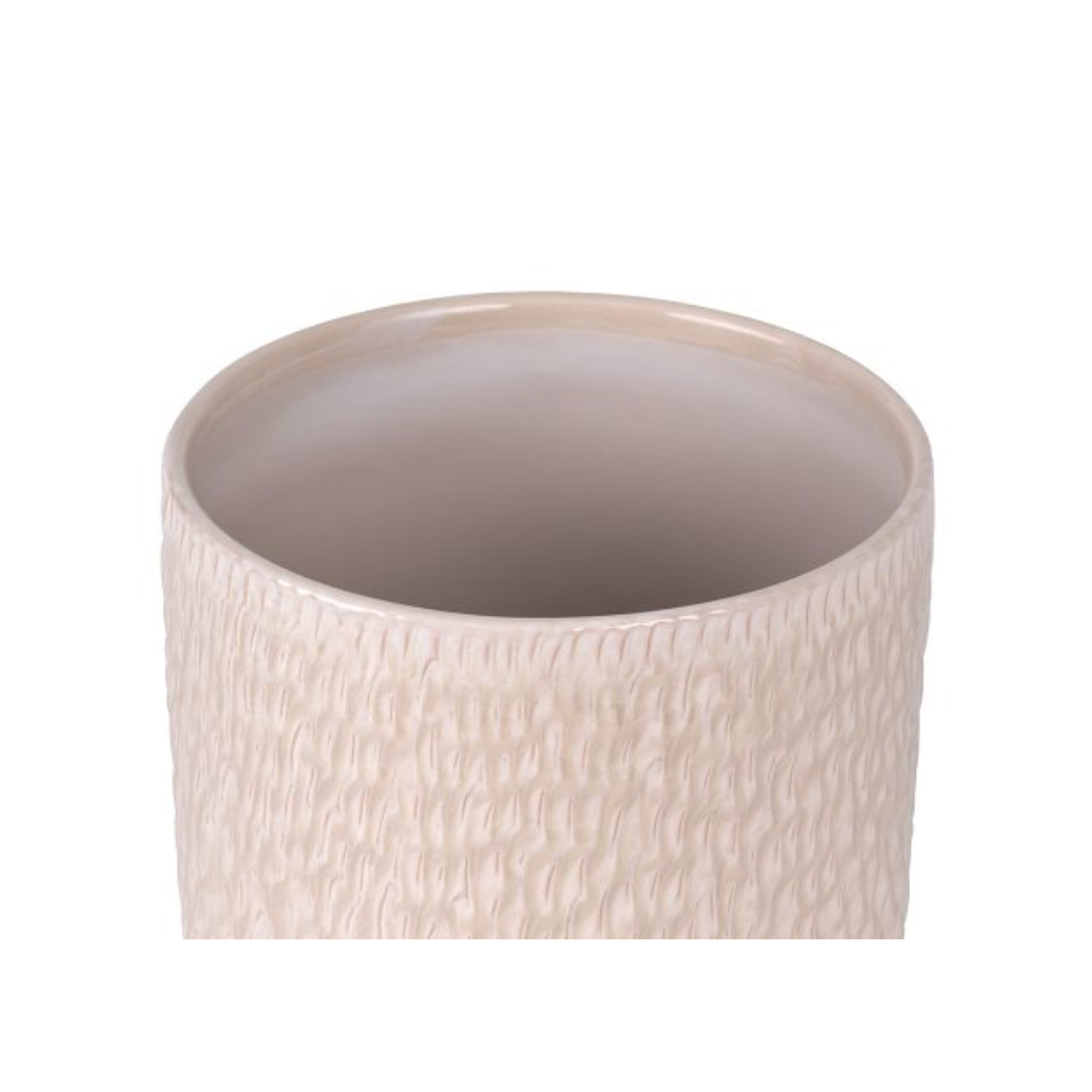 Detalhes Vaso Cachepot com Base Cerâmica Bege 23cm