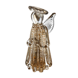 Figurinha anjo vidro com textura dourada e auréola brilhante