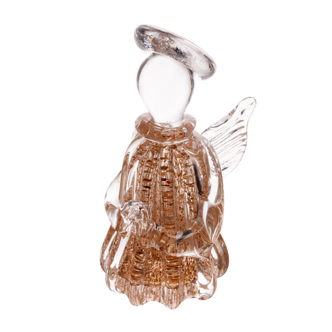 Escultura Anjo de Vidro Italy Dourado 15cm Rojemac 61728