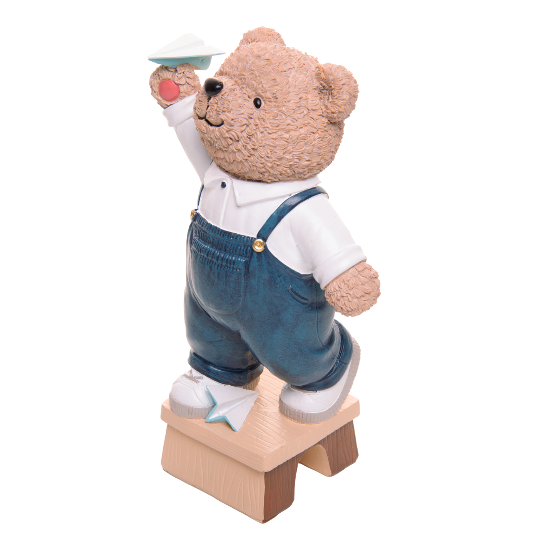 Figura Decorativa Urso com Avisão Teddy Charm em Resina 22cm