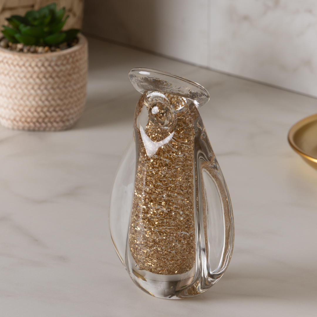 Nossa Senhora em vidro dourado decoração ambiente de mármol