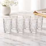 Jogo 6 copos long drink diamond com fio de ouro em marmore branco