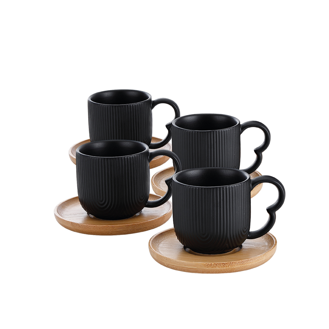 Jogo 4 Xícaras Chá com Pires Oasis Preto 190ml