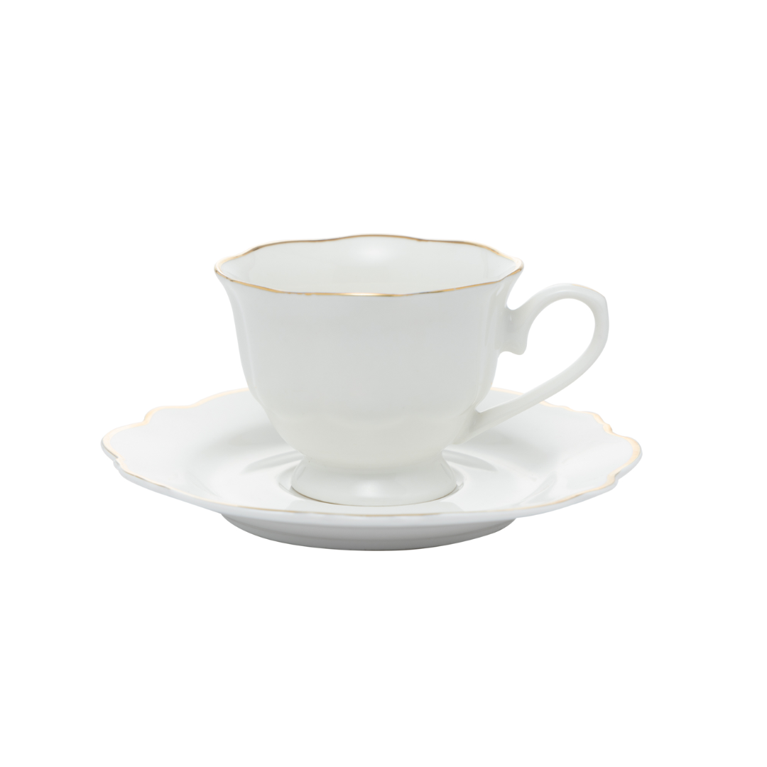 Jogo 6 Xícaras de Café com Pires Maldivas Branco com Fio de Ouro