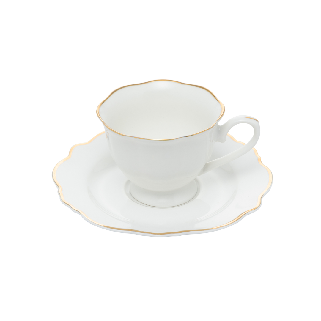 Jogo 6 Xícaras de Café com Pires Maldivas Branco com Fio de Ouro