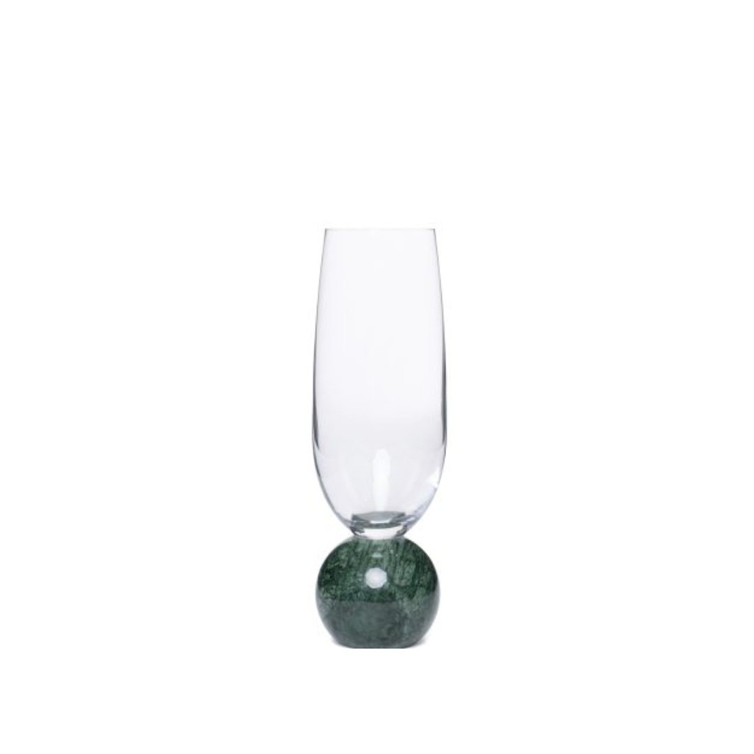 Jogo 2 Taças Base Esfera para Champanhe Cristal e Marmore Verde 210ml